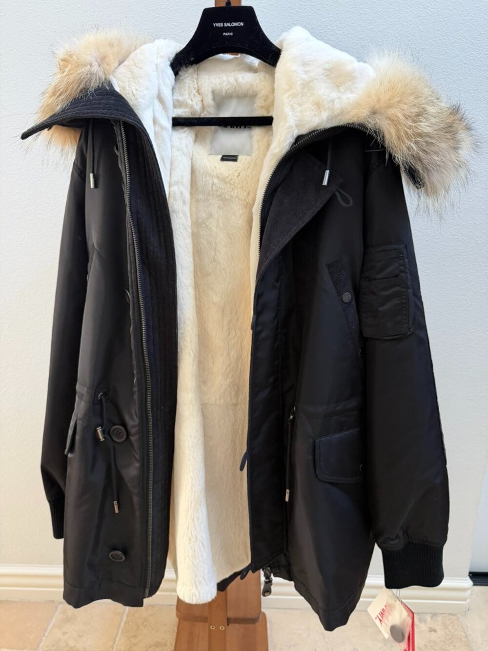 NWT - Yves Salomon Men Coyote Fur Military Parka - Black - Picture 7 of 12